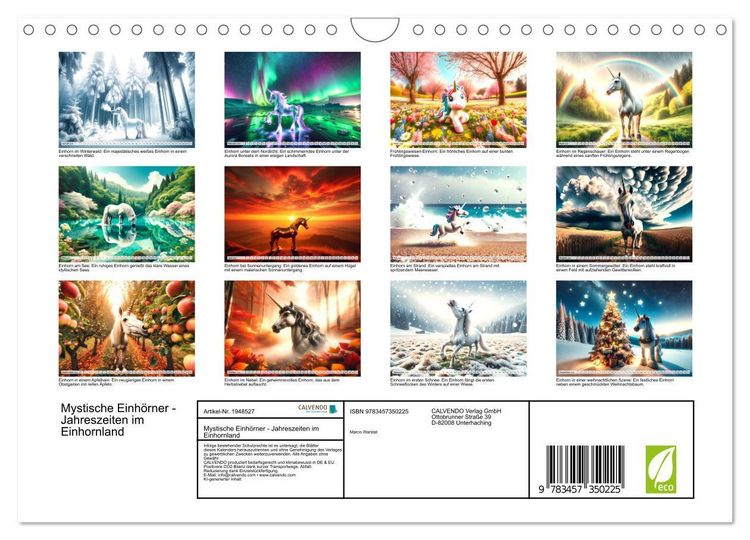 Produktbild: Mystische Einh&ouml;rner - Jahreszeiten im Einhornland (Wandkalender 2026 DIN A4 quer), CALVENDO Monatskalender