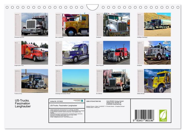 Produktbild: US-Trucks. Faszination Langhauber (Wandkalender 2026 DIN A4 quer), CALVENDO Monatskalender