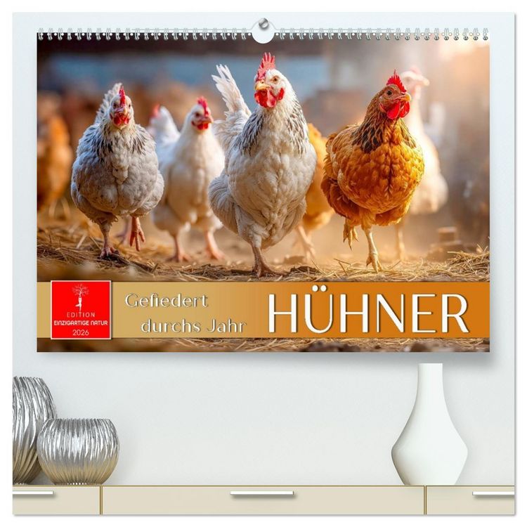Produktbild: H&uuml;hner - gefiedert durchs Jahr (hochwertiger Premium Wandkalender 2026 DIN A2 quer), Kunstdruck in Hochglanz