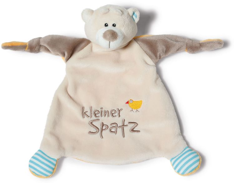 Produktbild: NICI 40041 - My First Nici, Schmusetuch B&auml;r, Kuscheltier, Botschaft und Bildmotiv gestickt, kleiner Spatz, 25 x 25 cm