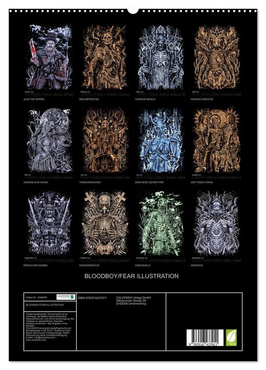 Produktbild: BLOODBOY/FEAR ILLUSTRATION (hochwertiger Premium Wandkalender 2026 DIN A2 hoch), Kunstdruck in Hochglanz