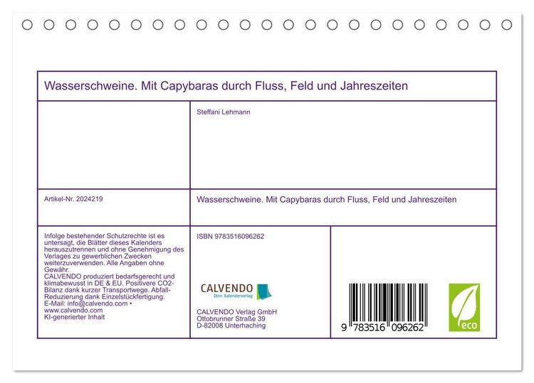 Produktbild: Wasserschweine. Mit Capybaras durch Fluss, Feld und Jahreszeiten (Tischkalender 2026 DIN A5 quer), CALVENDO Monatskalender