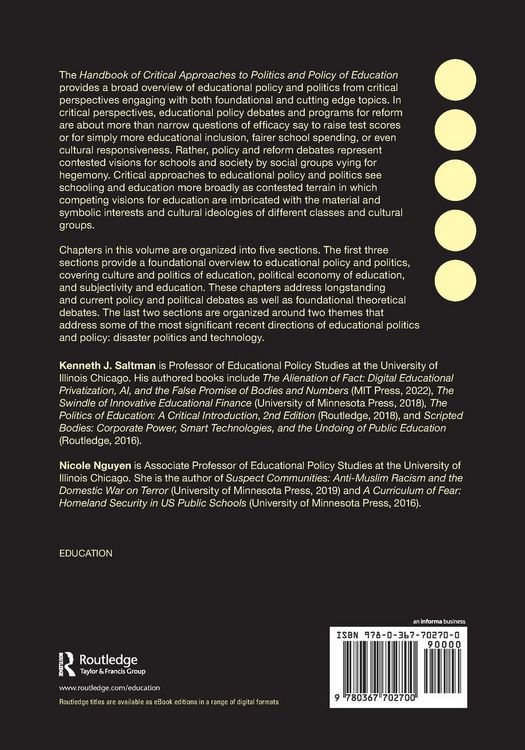 Produktbild: Handbook of Critical Approaches to Politics and Policy of Education