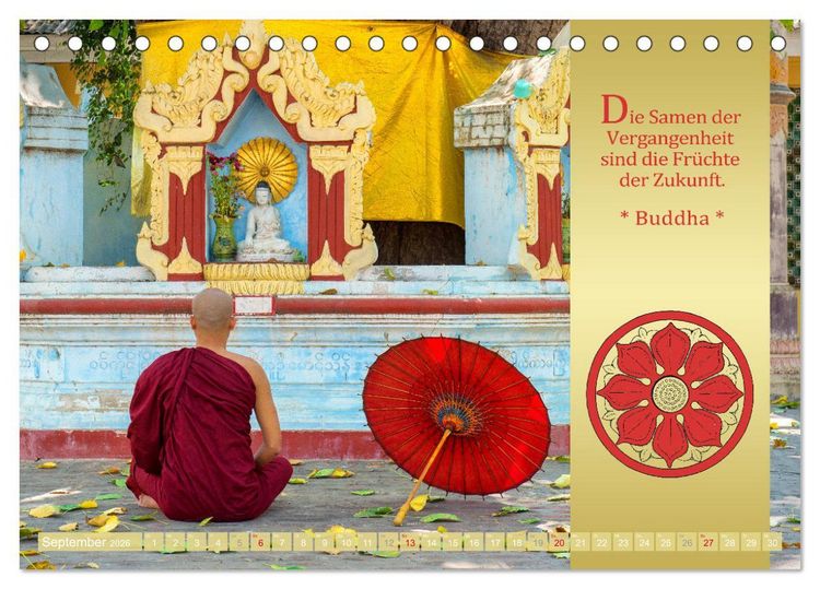Produktbild: BUDDHAS WORTE - Buddhistische Weisheiten (Tischkalender 2026 DIN A5 quer), CALVENDO Monatskalender