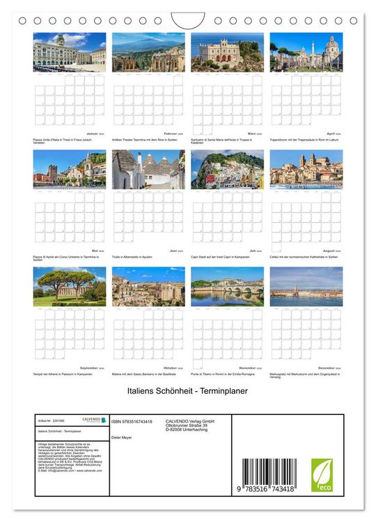 Produktbild: Italiens Sch&ouml;nheit - Terminplaner (Wandkalender 2026 DIN A4 hoch), CALVENDO Monatskalender