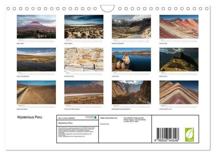 Produktbild: Mysterious Peru (Wall Calendar 2026 DIN A4 landscape), CALVENDO 12 Month Wall Calendar