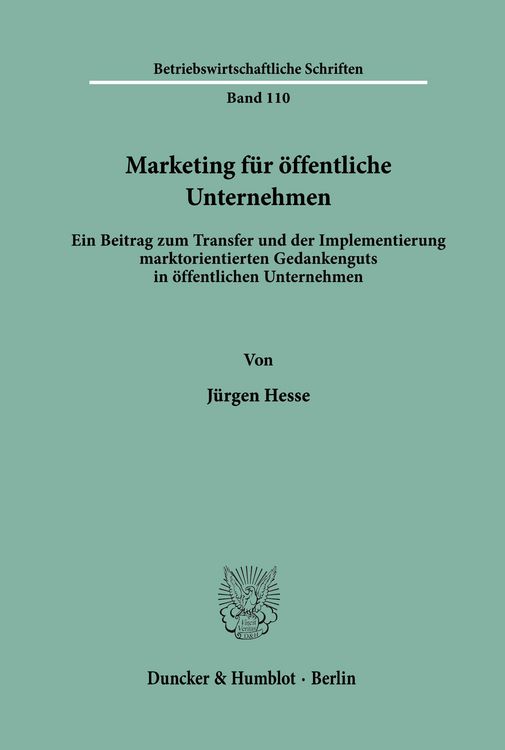 Produktbild: Marketing f&uuml;r &ouml;ffentliche Unternehmen.