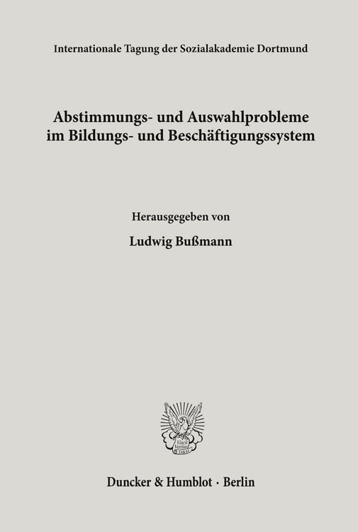Produktbild: Abstimmungs- und Auswahlprobleme im Bildungs- und Besch&auml;ftigungssystem.