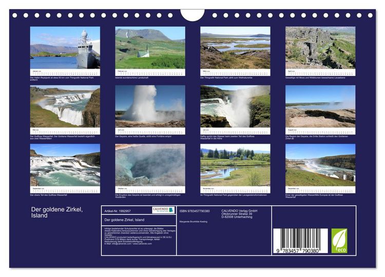 Produktbild: Der goldene Zirkel, Island (Wandkalender 2026 DIN A4 quer), CALVENDO Monatskalender