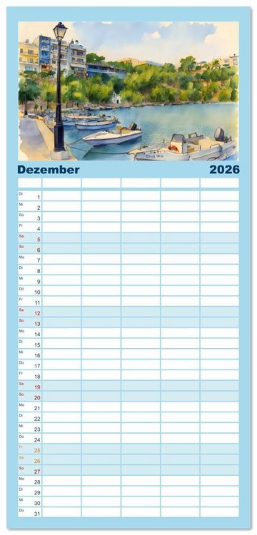 Produktbild: Familienplaner 2026 - Kretische Impressionen mit 5 Spalten (Wandkalender, 21 x 45 cm) CALVENDO