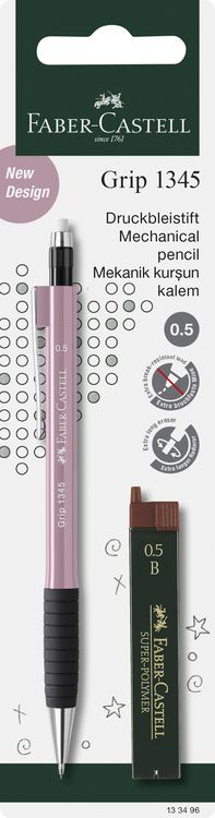 Produktbild: FABER-CASTELL Druckbleistift Grip 1345 + Ersatzminen 0,5mm blau Blister, 5fach sortiert