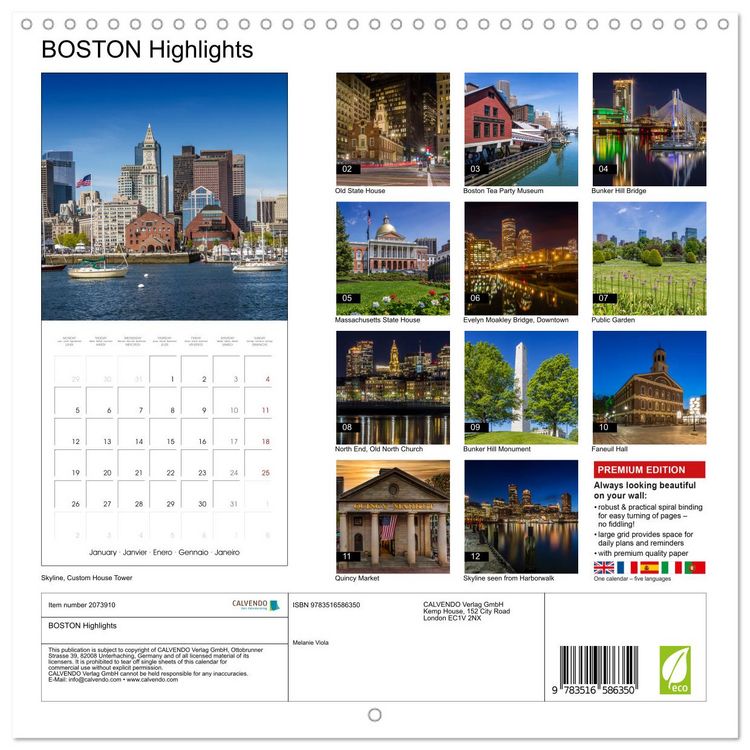 Produktbild: BOSTON Highlights (Wall Calendar 2026 12 &times; 12 Inch) CALVENDO 12 Month Wall Calendar