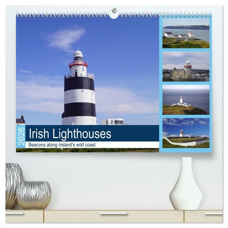 Produktbild: Irish Lighthouses - Beacons along Ireland's wild coast (High Quality Premium Wall Calendar 2026 DIN A2 landscape),CALVENDO 12 Month Wall Calendar