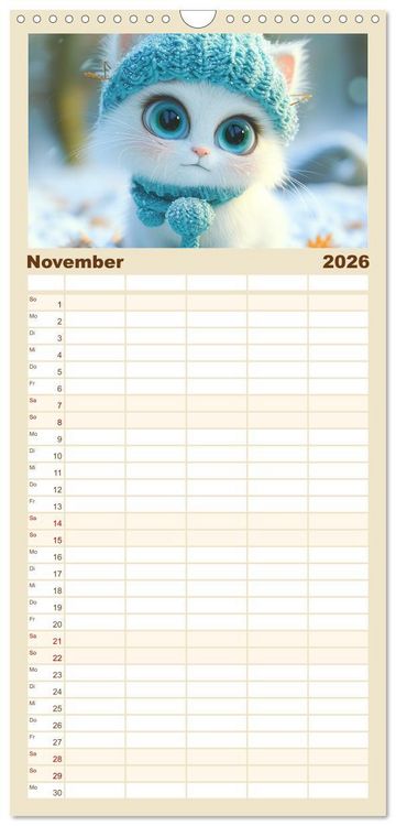 Produktbild: Familienplaner 2026 - Katzen-Paradies. Entz&uuml;ckende Cartoon-K&auml;tzchen zum verlieben mit 5 Spalten (Wandkalender, 21 x 45 cm) CALVENDO