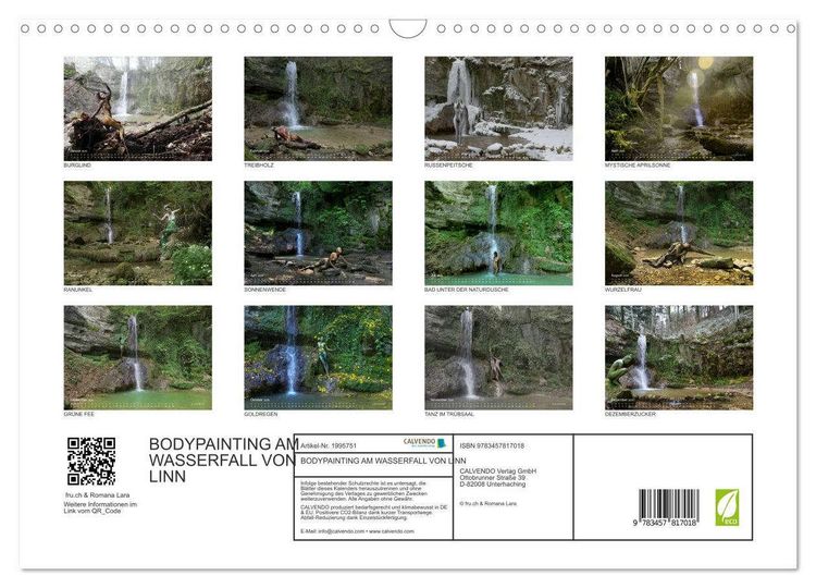 Produktbild: BODYPAINTING AM WASSERFALL VON LINN (Wandkalender 2026 DIN A3 quer), CALVENDO Monatskalender