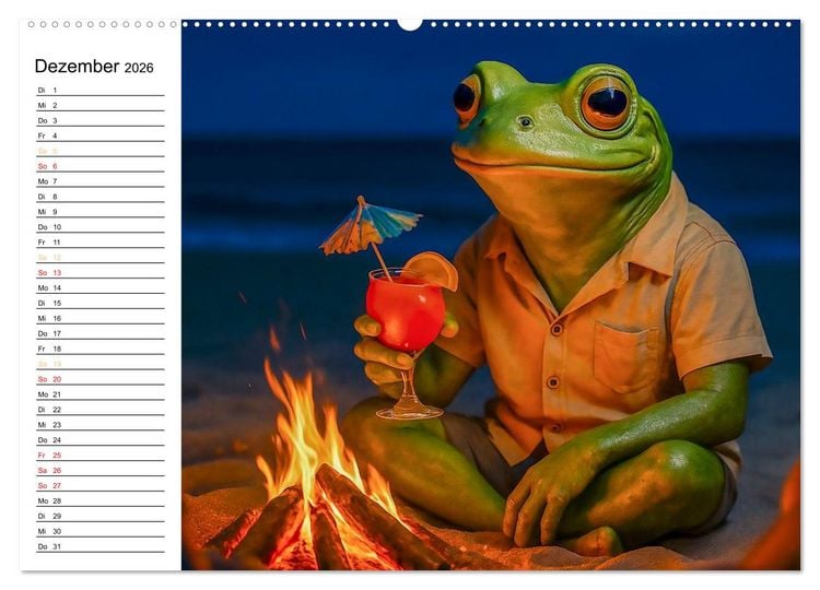 Produktbild: Frosch am Strand - Sommer, Sonne, gr&uuml;ne Haut (Wandkalender 2026 DIN A2 quer), CALVENDO Monatskalender