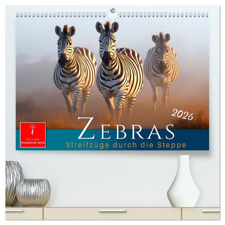 Produktbild: Zebras - Streifz&uuml;ge durch die Steppe (hochwertiger Premium Wandkalender 2026 DIN A2 quer), Kunstdruck in Hochglanz