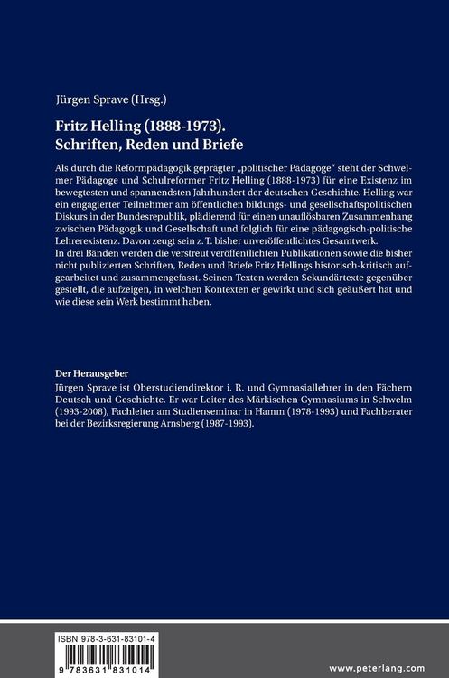 Produktbild: Fritz Helling (1888-1973). Schriften, Reden und Briefe