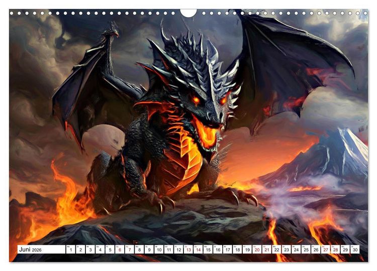 Produktbild: Drachen - Gef&uuml;rchtete, aber nicht immer b&ouml;se Fabelwesen (Wandkalender 2026 DIN A3 quer), CALVENDO Monatskalender