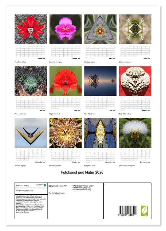 Produktbild: Fotokunst und Natur 2026 (Wandkalender 2026 DIN A3 hoch), CALVENDO Monatskalender