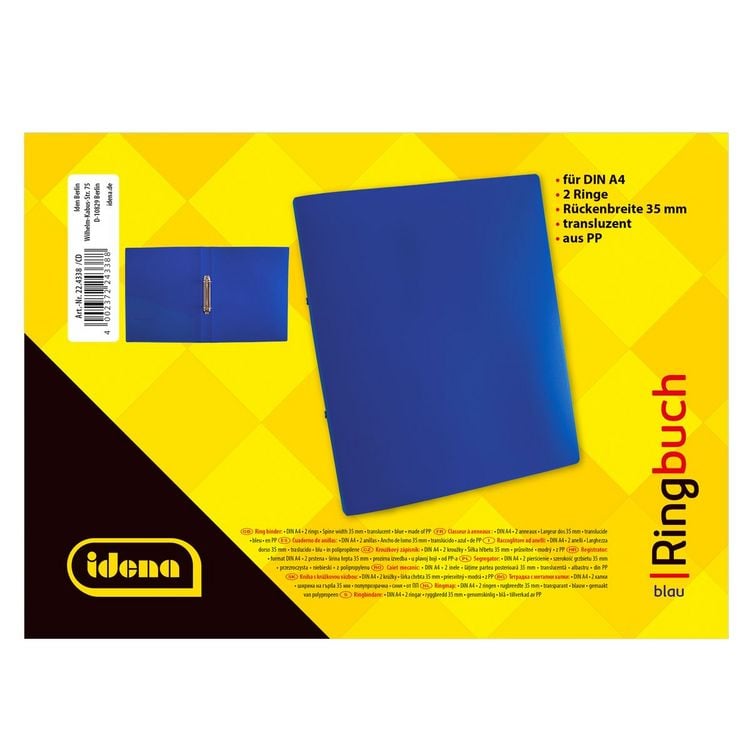Produktbild: Idena Ringbuch PP 2 Ringe 35mm transluzent blau DIN A4