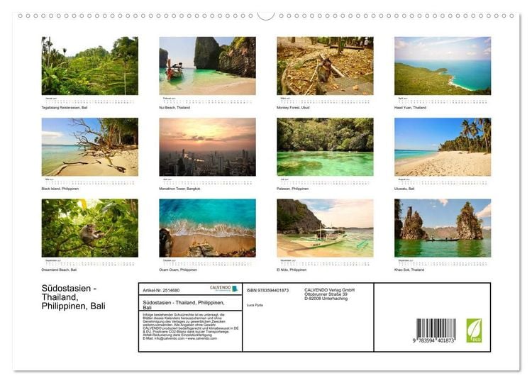 Produktbild: S&uuml;dostasien - Thailand, Philippinen, Bali (hochwertiger Premium Wandkalender 2027 DIN A2 quer), Kunstdruck in Hochglanz
