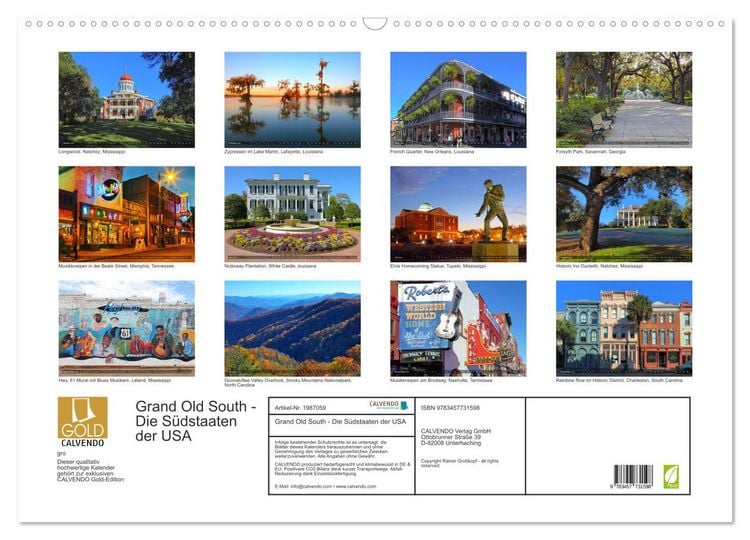 Produktbild: Grand Old South - Die S&uuml;dstaaten der USA (Wandkalender 2026 DIN A2 quer), CALVENDO Monatskalender