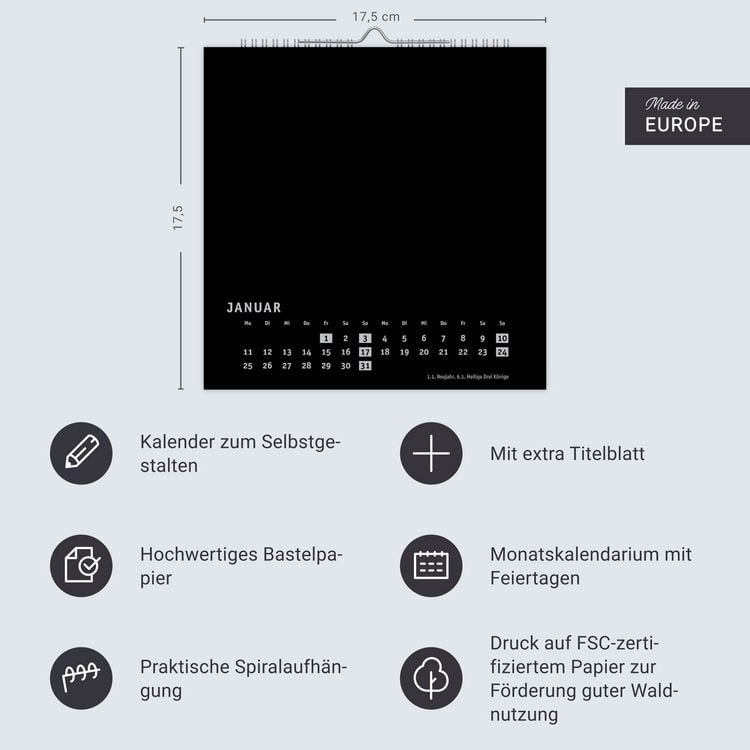 Produktbild: Premium-Bastelkalender schwarz klein 2027