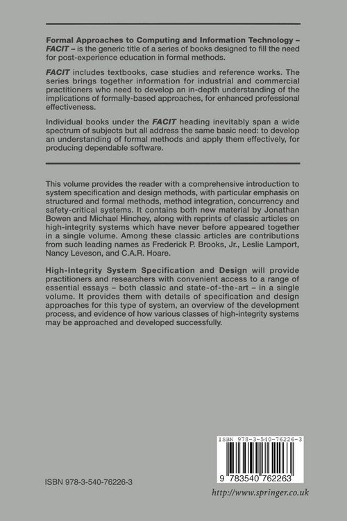 Produktbild: High-Integrity System Specification and Design