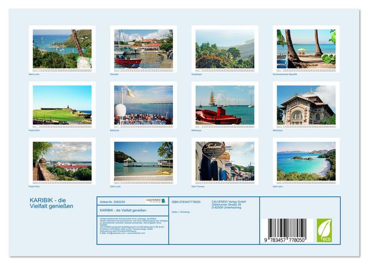 Produktbild: KARIBIK - die Vielfalt genie&szlig;en (Wandkalender 2026 DIN A4 quer), CALVENDO Monatskalender