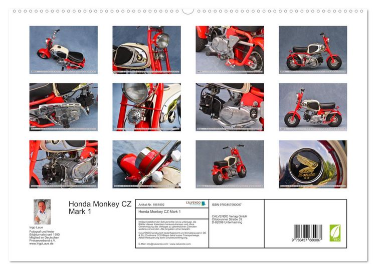Produktbild: Honda Monkey CZ Mark 1 (hochwertiger Premium Wandkalender 2026 DIN A2 quer), Kunstdruck in Hochglanz