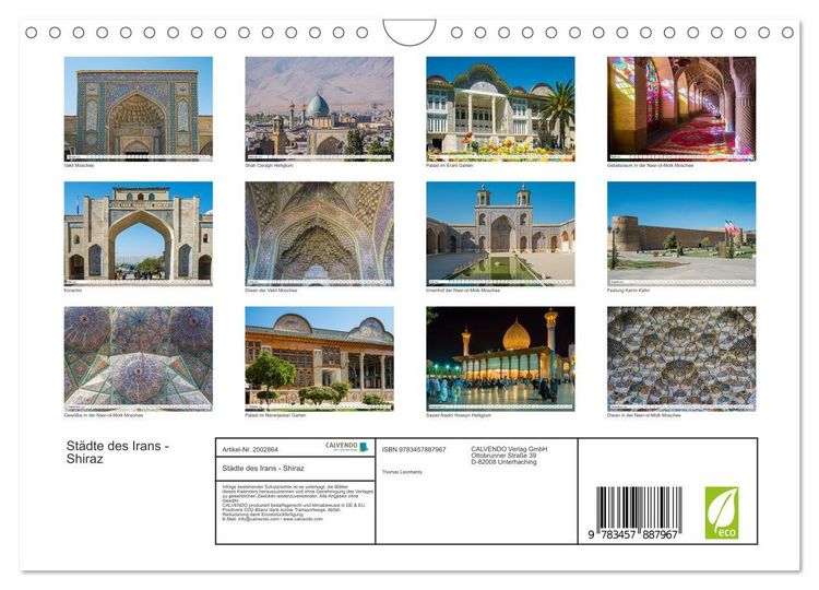 Produktbild: St&auml;dte des Irans - Shiraz (Wandkalender 2026 DIN A4 quer), CALVENDO Monatskalender