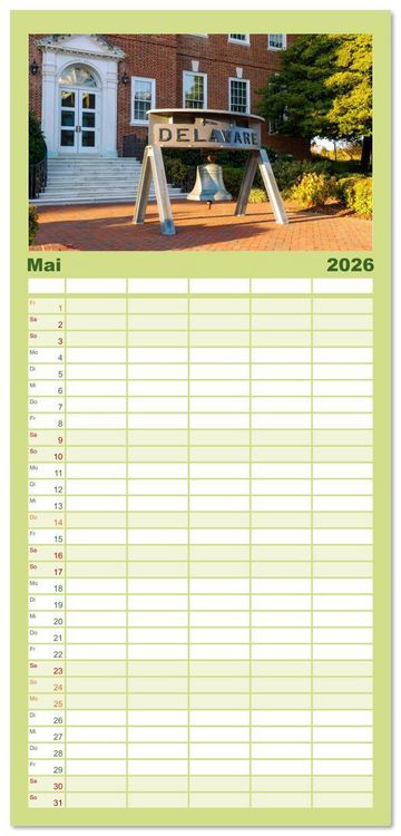 Produktbild: Familienplaner 2026 - Delaware. Kleine Perle an der Ostk&uuml;ste der USA mit 5 Spalten (Wandkalender, 21 x 45 cm) CALVENDO