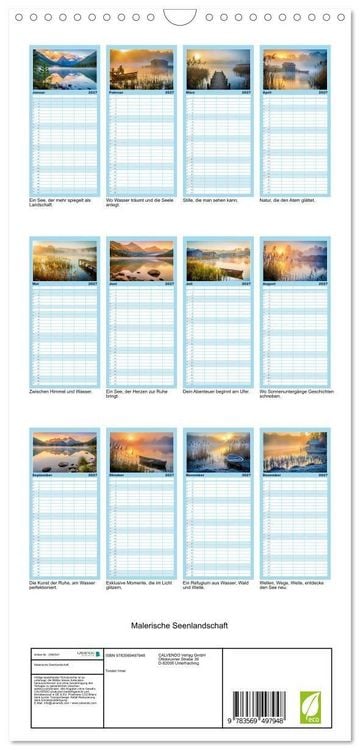 Produktbild: Familienplaner 2027 - Malerische Seenlandschaft mit 5 Spalten (Wandkalender, 21 x 45 cm) CALVENDO