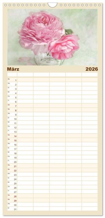 Produktbild: Familienplaner 2026 - Vintage Flowers mit 5 Spalten (Wandkalender, 21 x 45 cm) CALVENDO