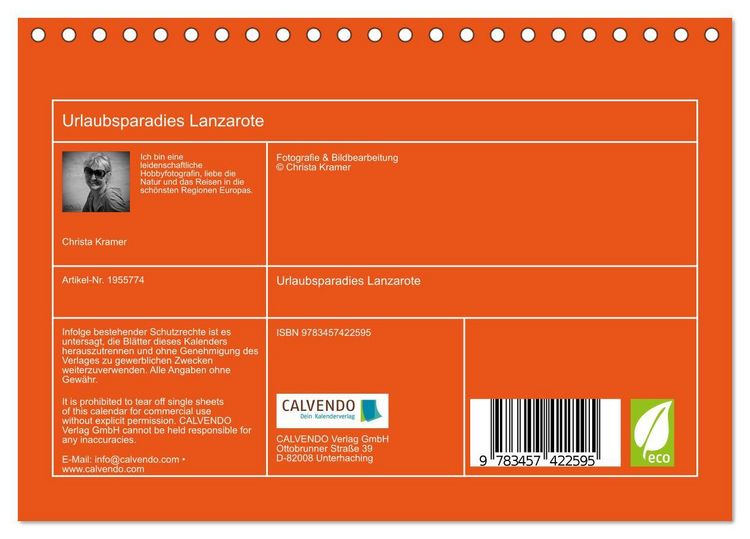 Produktbild: Urlaubsparadies Lanzarote (Tischkalender 2026 DIN A5 quer), CALVENDO Monatskalender