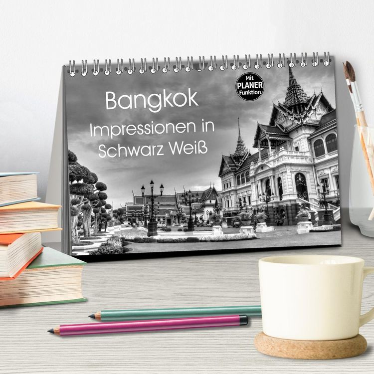 Produktbild: Bangkok Impressionen in Schwarz Wei&szlig; (Tischkalender 2026 DIN A5 quer), CALVENDO Monatskalender