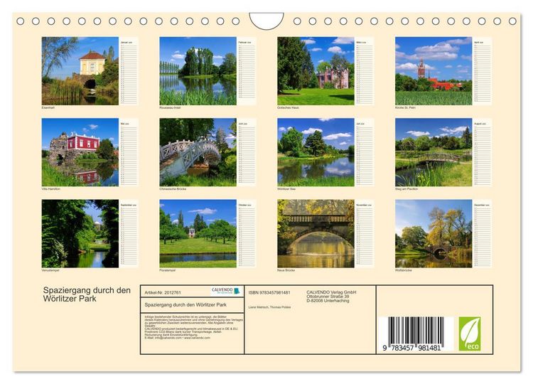 Produktbild: Spaziergang durch den W&ouml;rlitzer Park (Wandkalender 2026 DIN A4 quer), CALVENDO Monatskalender