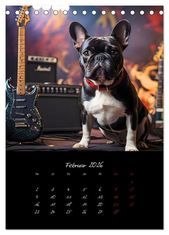 Produktbild: Gitarren und Hunde mit Herz (Tischkalender 2026 DIN A5 hoch), CALVENDO Monatskalender