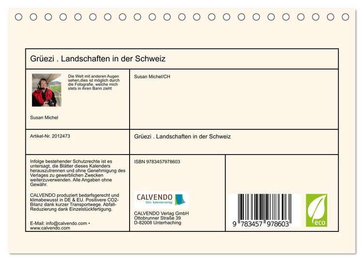 Produktbild: Gr&uuml;ezi . Landschaften in der Schweiz (Tischkalender 2026 DIN A5 quer), CALVENDO Monatskalender