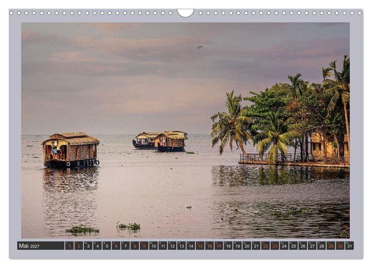 Produktbild: Kerala Backwaters - mit dem Hausboot durch die tropische Wasserwelt (Wandkalender 2027 DIN A3 quer), CALVENDO Monatskalender