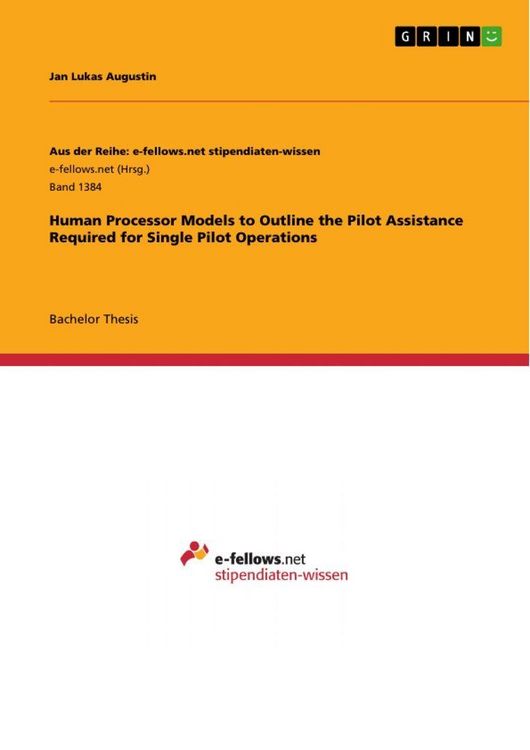 Produktbild: Human Processor Models to Outline the Pilot Assistance Required for Single Pilot Operations