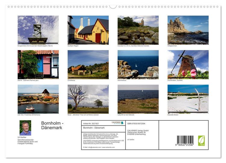Produktbild: Bornholm - D&auml;nemark (hochwertiger Premium Wandkalender 2026 DIN A2 quer), Kunstdruck in Hochglanz