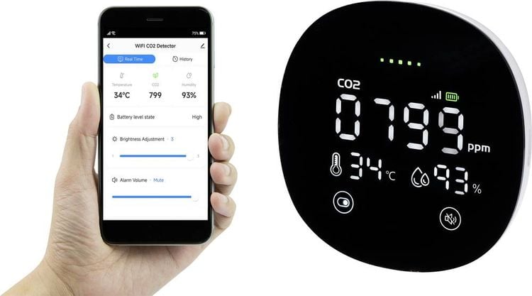Produktbild: Kohlendioxid-Melder mit App-Steuerung &uuml;ber USB detektiert Kohlendioxid
