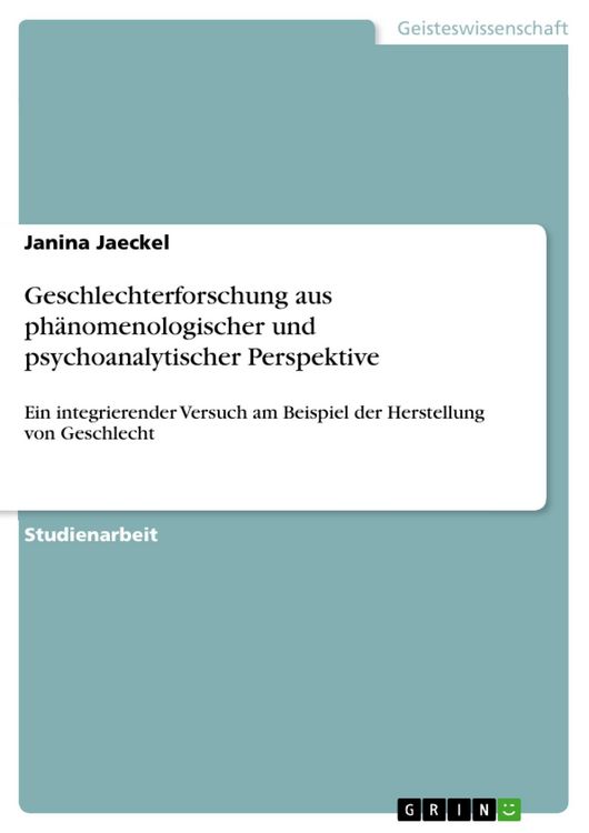 Produktbild: Geschlechterforschung aus ph&auml;nomenologischer und psychoanalytischer Perspektive
