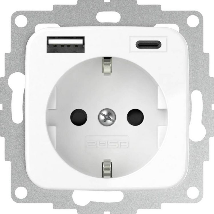 Produktbild: 2USB 2U-449368 Schutzkontakt-Steckdose erh&ouml;hter Ber&uuml;hrungsschutz, mit USB-Ladeausgang IP20 Reinwei&szlig; (gl&auml;nzend)
