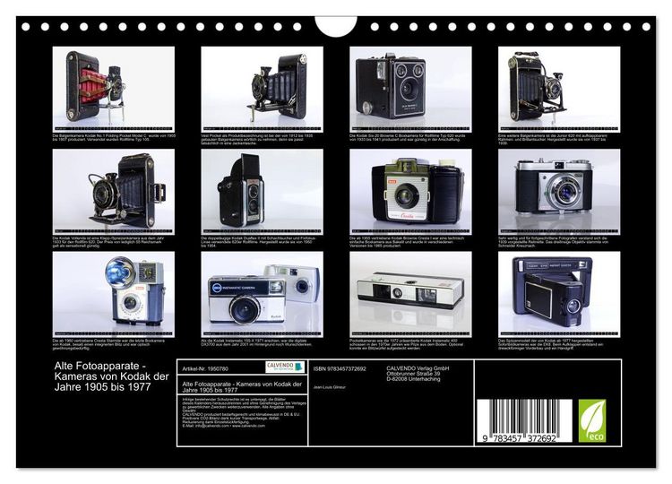 Produktbild: Alte Fotoapparate - Kameras von Kodak der Jahre 1905 bis 1977 (Wandkalender 2026 DIN A4 quer), CALVENDO Monatskalender