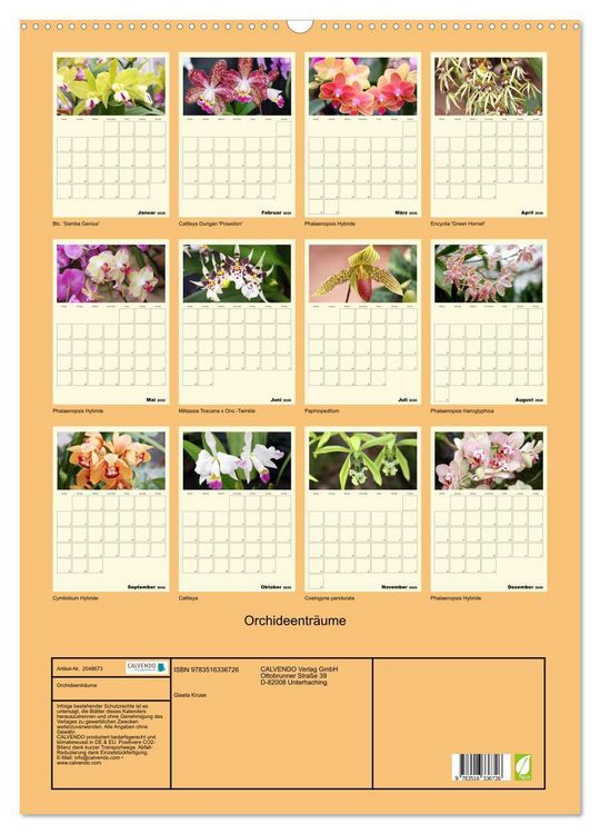 Produktbild: Orchideentr&auml;ume (Wandkalender 2026 DIN A2 hoch), CALVENDO Monatskalender