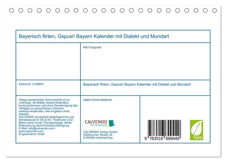 Produktbild: Bayerisch flirten, Gspusi! Bayern Kalender mit Dialekt und Mundart (Tischkalender 2026 DIN A5 quer), CALVENDO Monatskalender