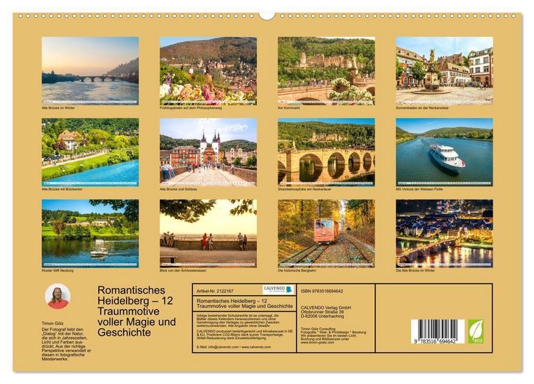 Produktbild: Romantisches Heidelberg &ndash; 12 Traummotive voller Magie und Geschichte (hochwertiger Premium Wandkalender 2026 DIN A2 quer), Kunstdruck in Hochglanz